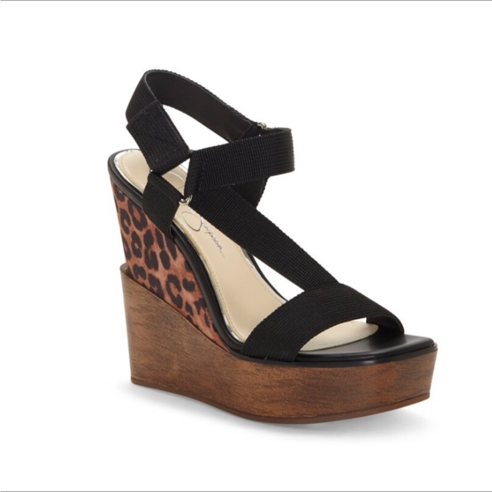 Jessica Simpson Amillia Platform Wedge Sandal Leopard Print Faux Wood Womens 9M